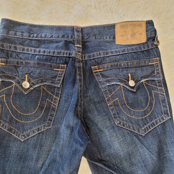 True Religion Mens Bootcut Denim Jeans Sz 34 Blue - Picture 3 of 16